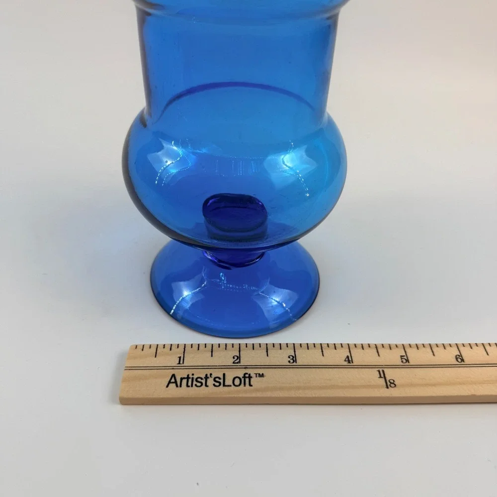 Blue Glass Apothecary Jars Mid Century Modern Lidded Candy Dishes Set of 2